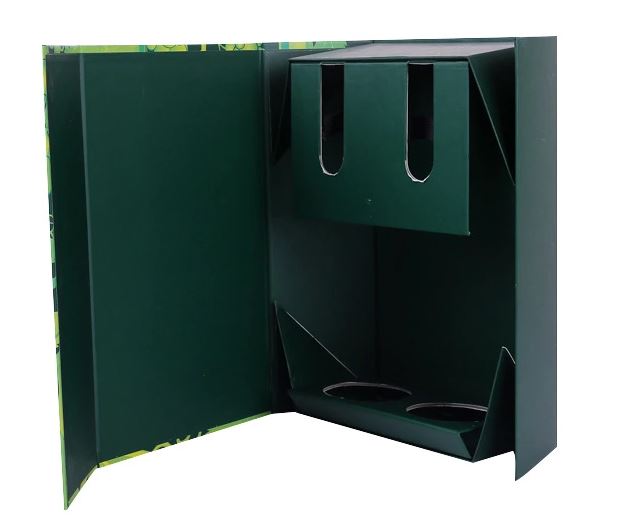 Màu xanh lá cây chất lượng cao bìa cứng Hộp quà tặng chai rượu với thẻ giấy chèn Green High quality Hardcover Wine Bottle Gift Boxes With Paper Card Insert